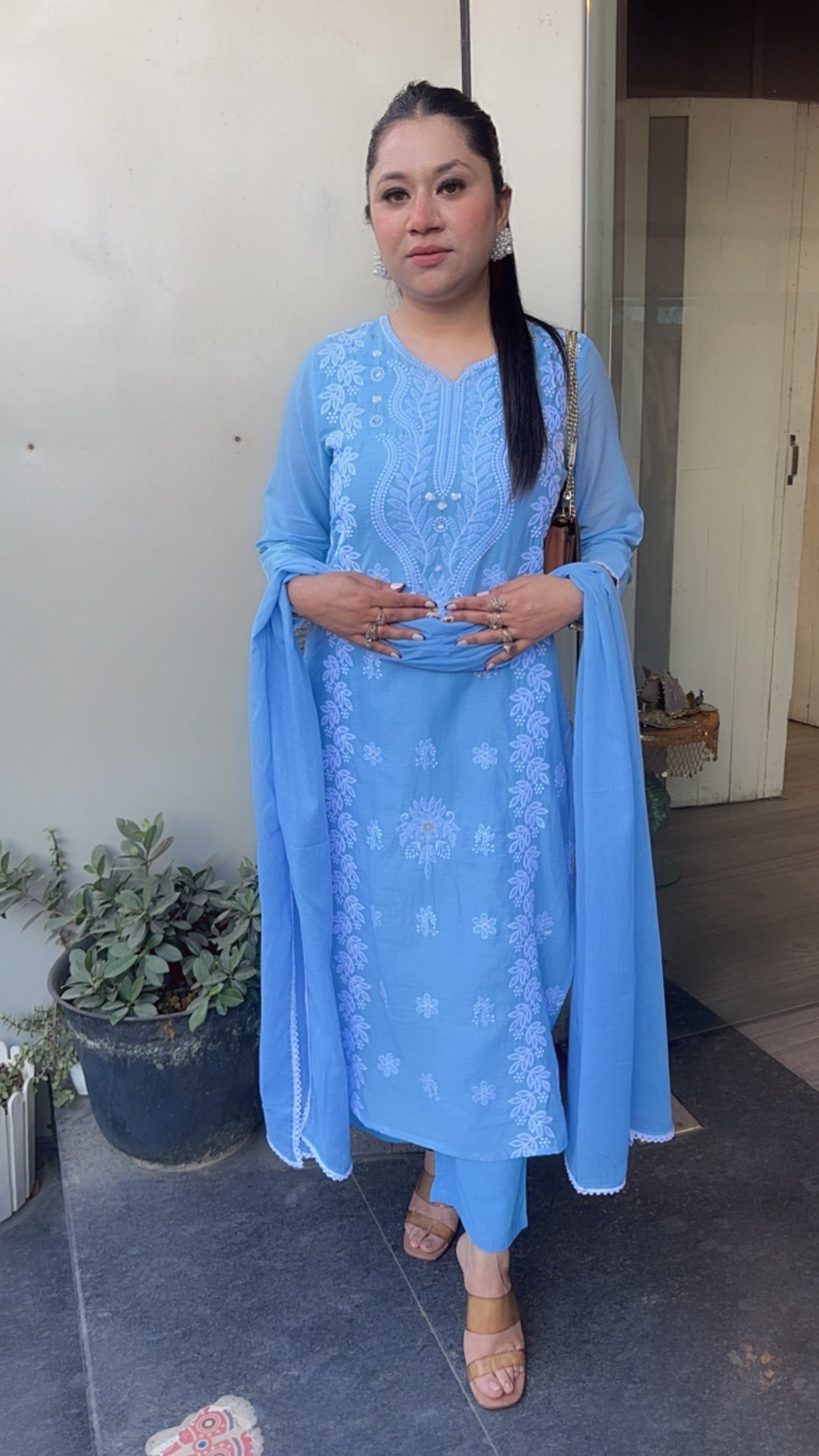 Lakeer Blue chikankare Designer cotton Suit