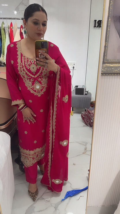 Zaveer pink Karwa Hand work Designer Suit