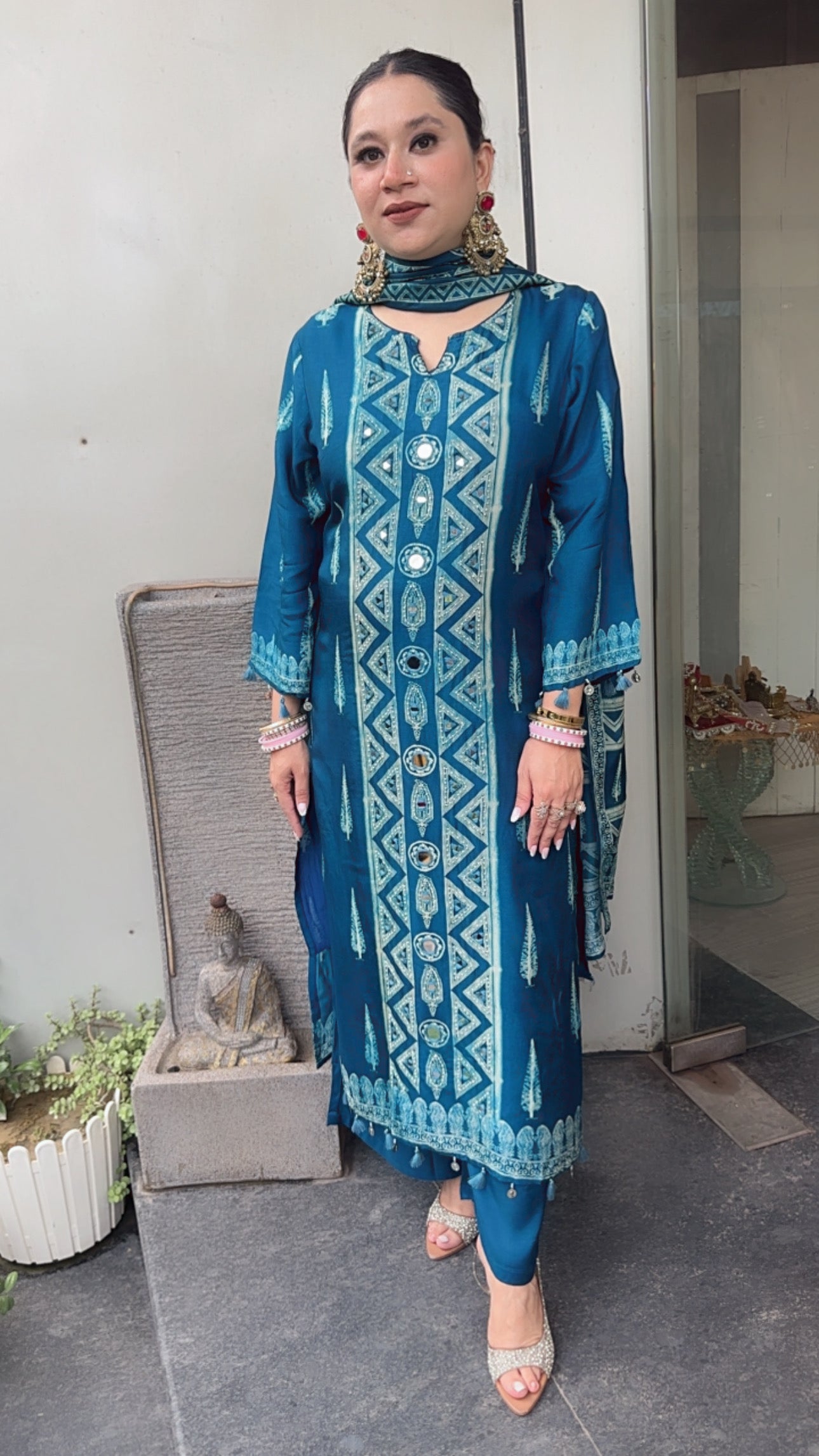 Arzo Teal Blue Digital pink Designer Suit