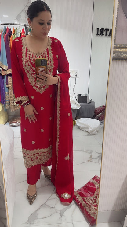 Zaveer Red Karwa Heavy Designer Suit
