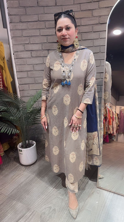 Leela Blue Beige Designer Cotton Suit
