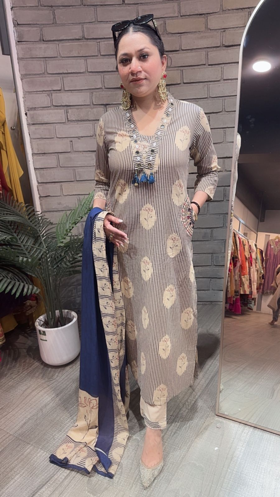 Leela Blue Beige Designer Cotton Suit