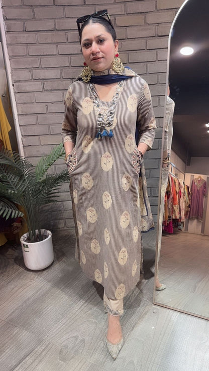 Leela Blue Beige Designer Cotton Suit