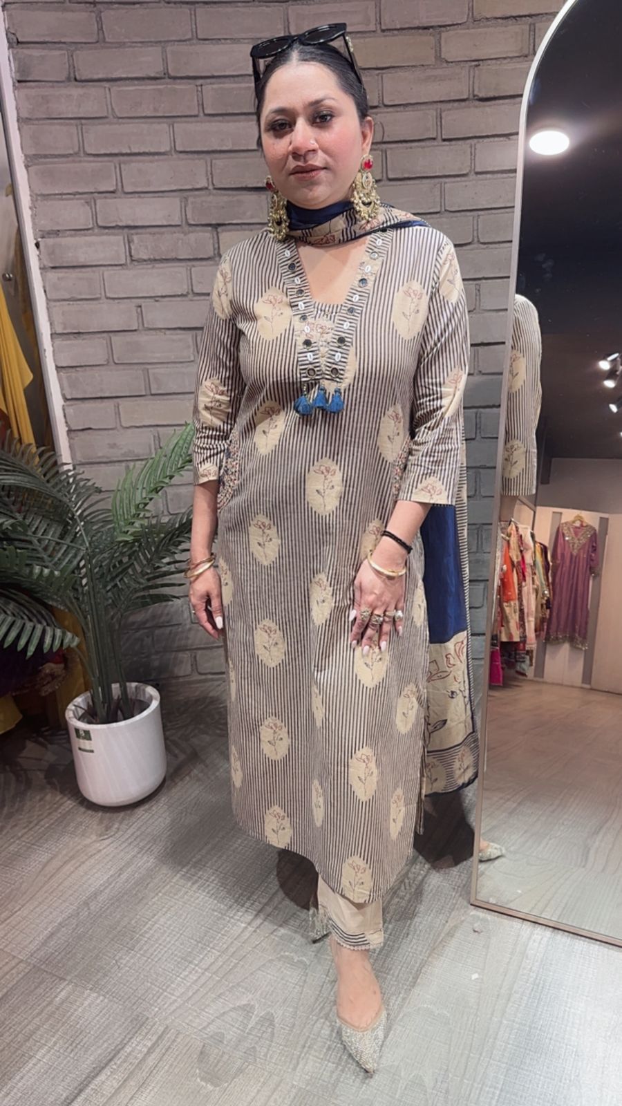 Leela Blue Beige Designer Cotton Suit