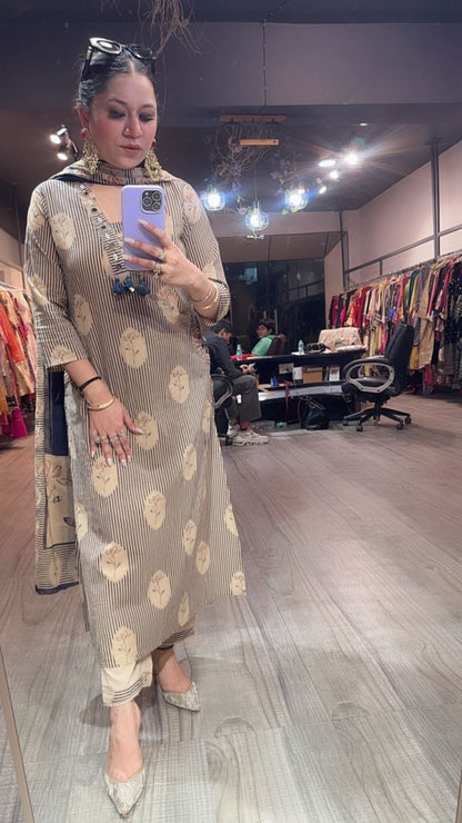 Leela Blue Beige Designer Cotton Suit