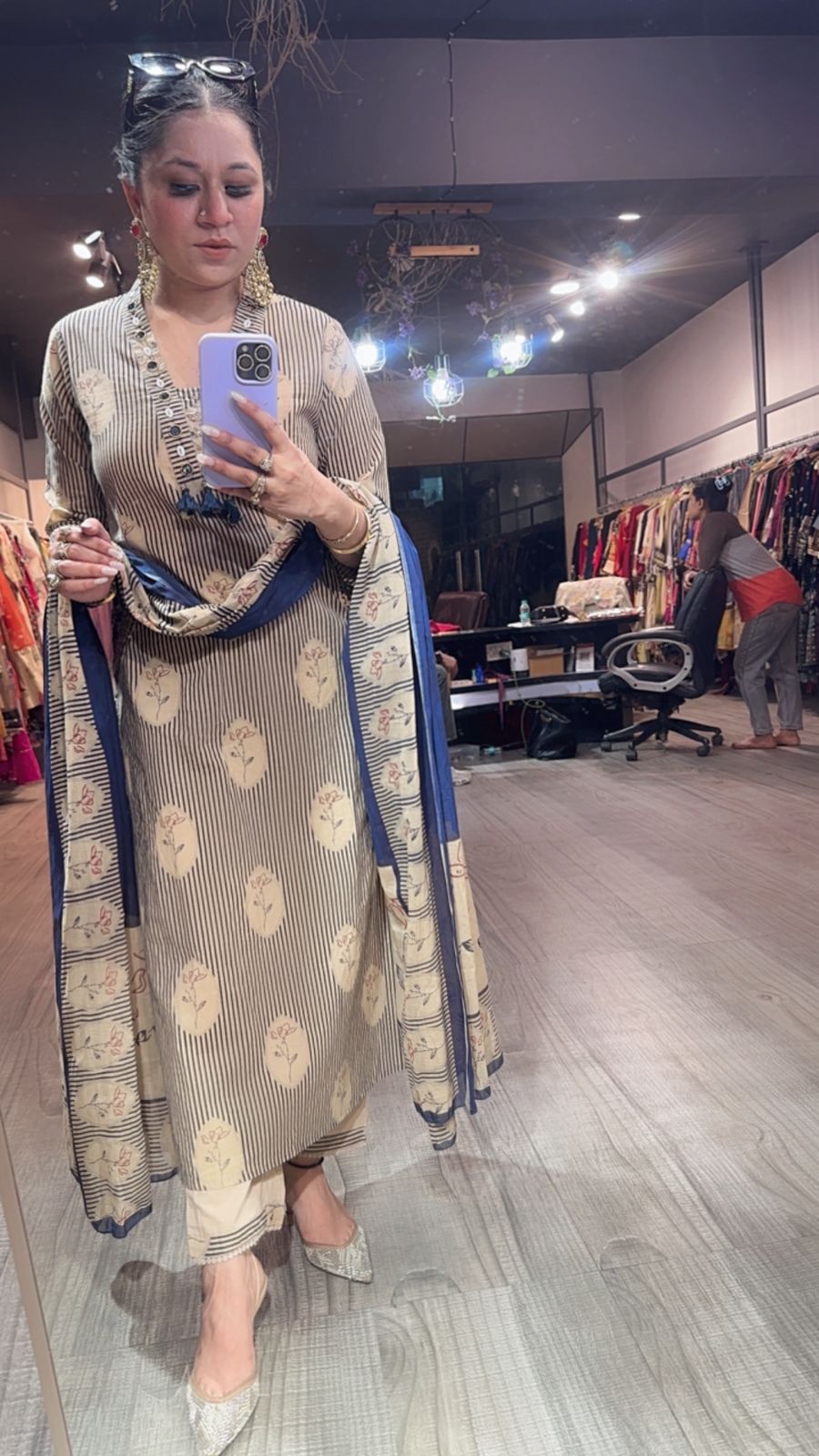 Leela Blue Beige Designer Cotton Suit