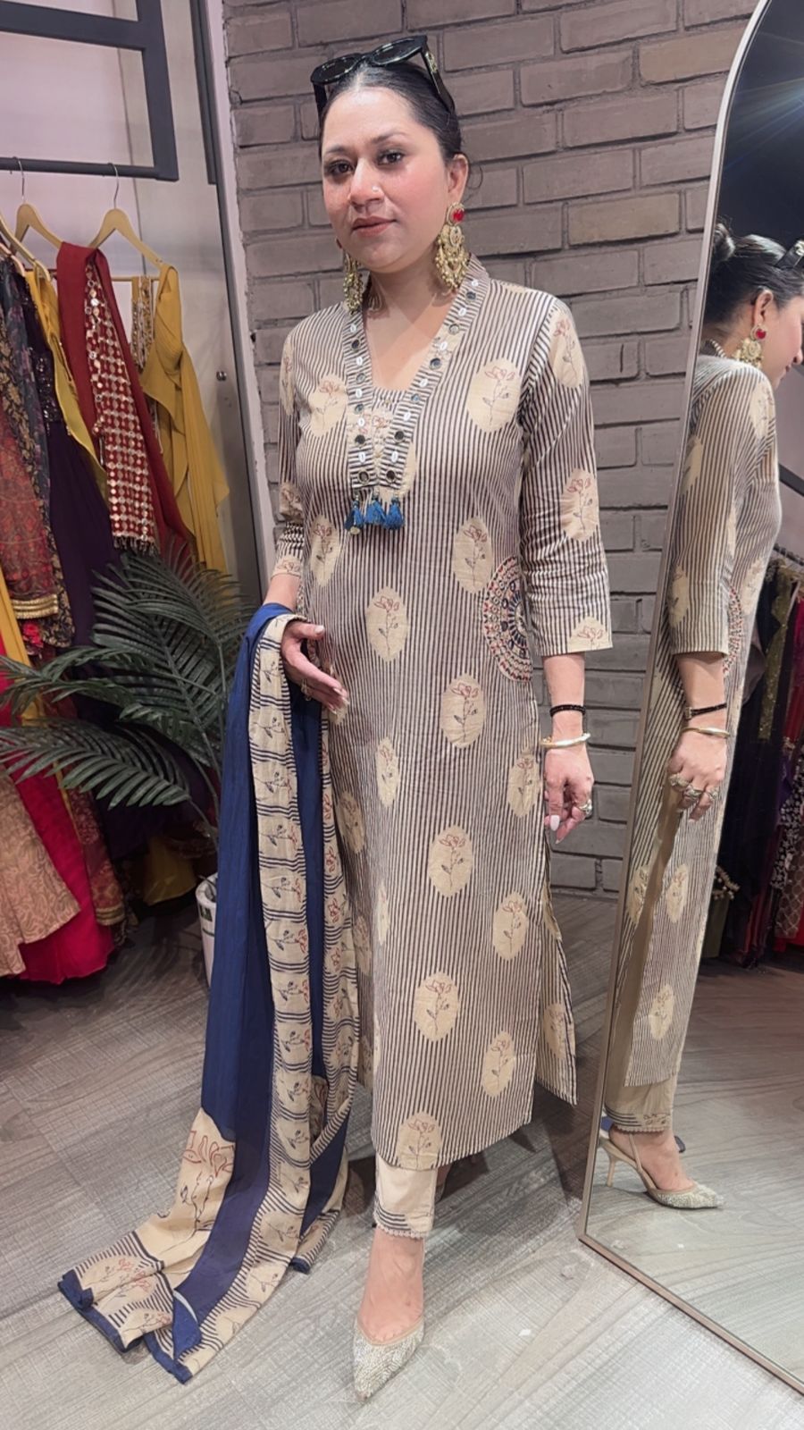 Leela Blue Beige Designer Cotton Suit