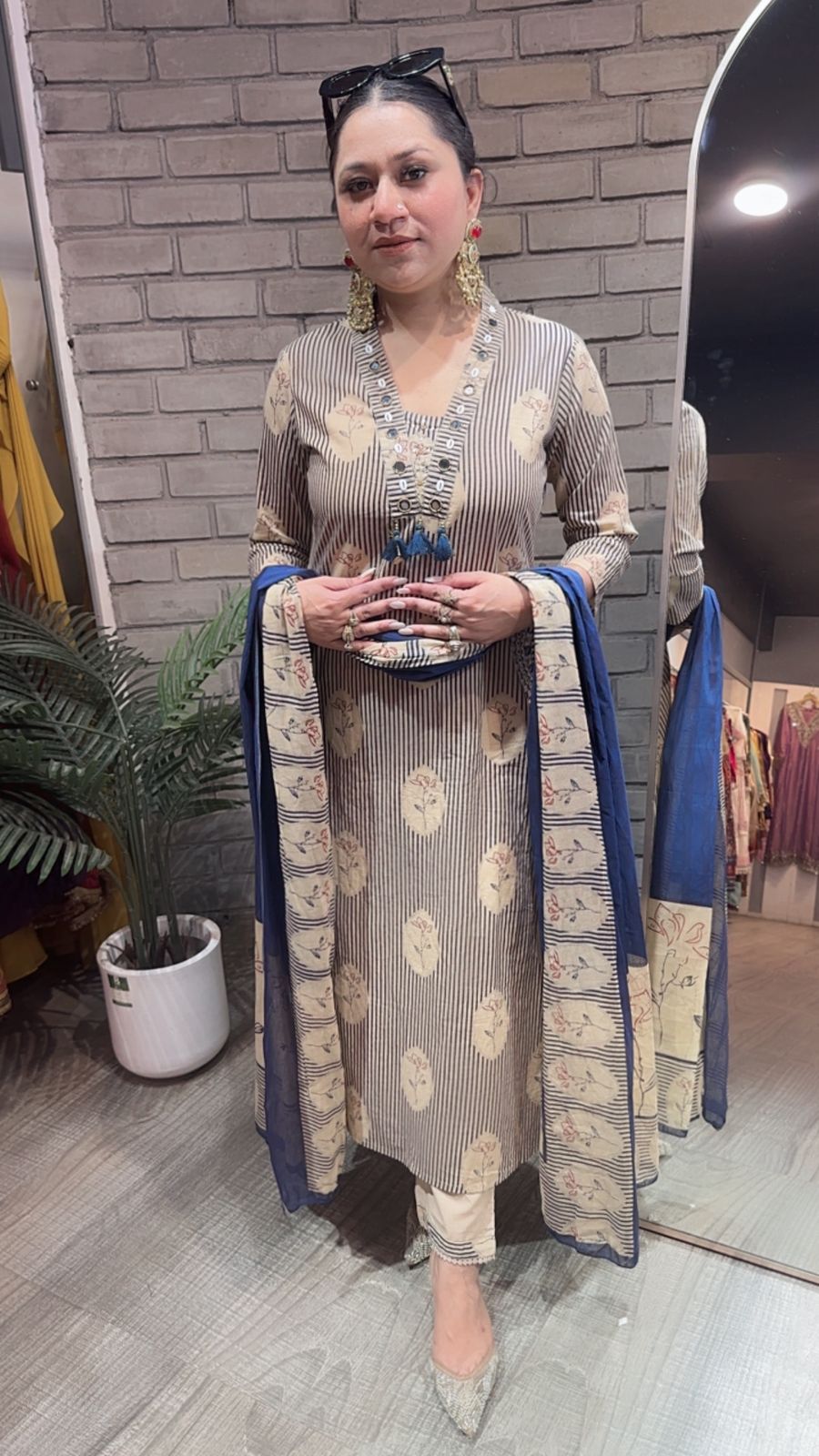Leela Blue Beige Designer Cotton Suit