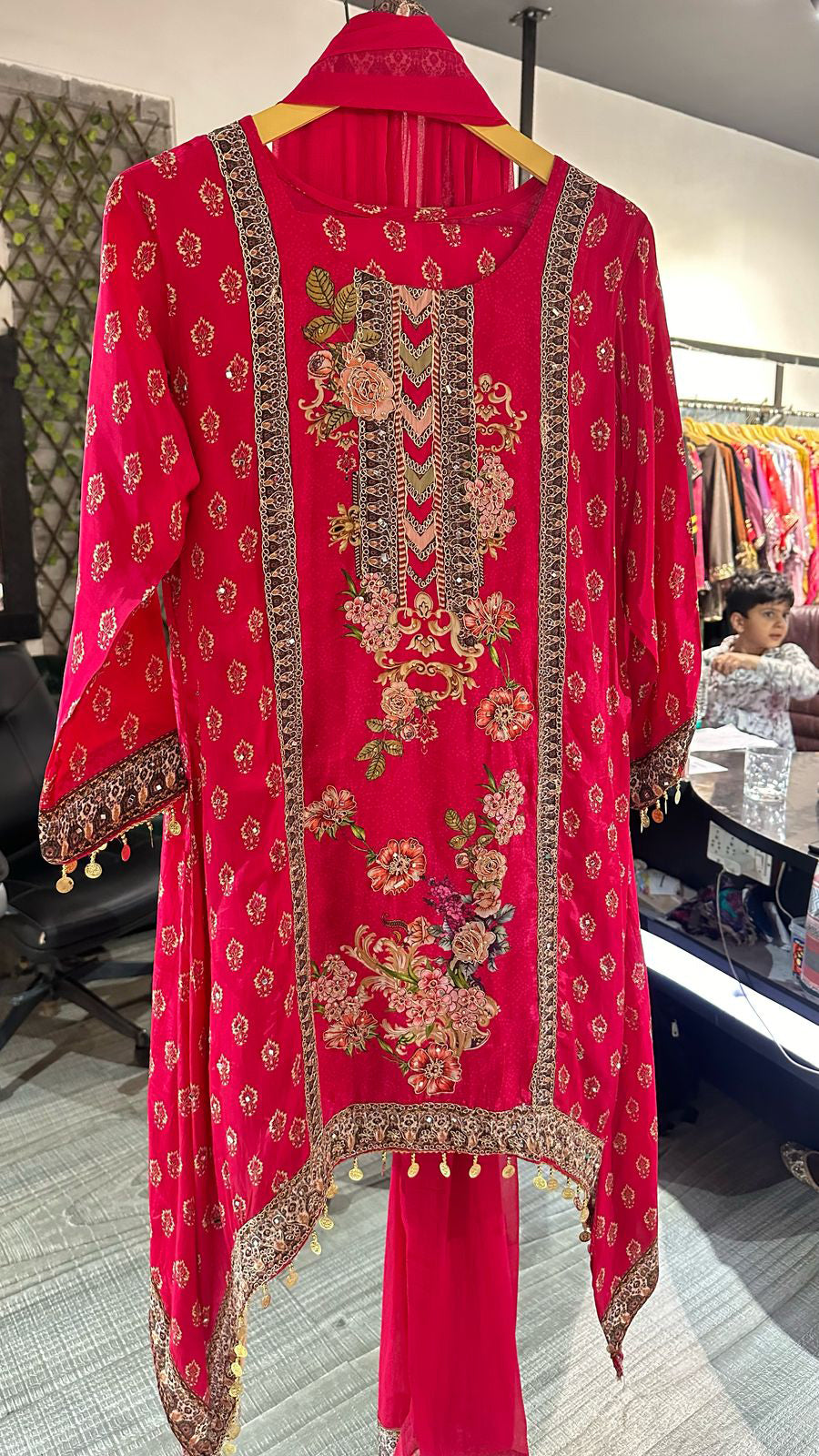 C-cut printed suit 3pc