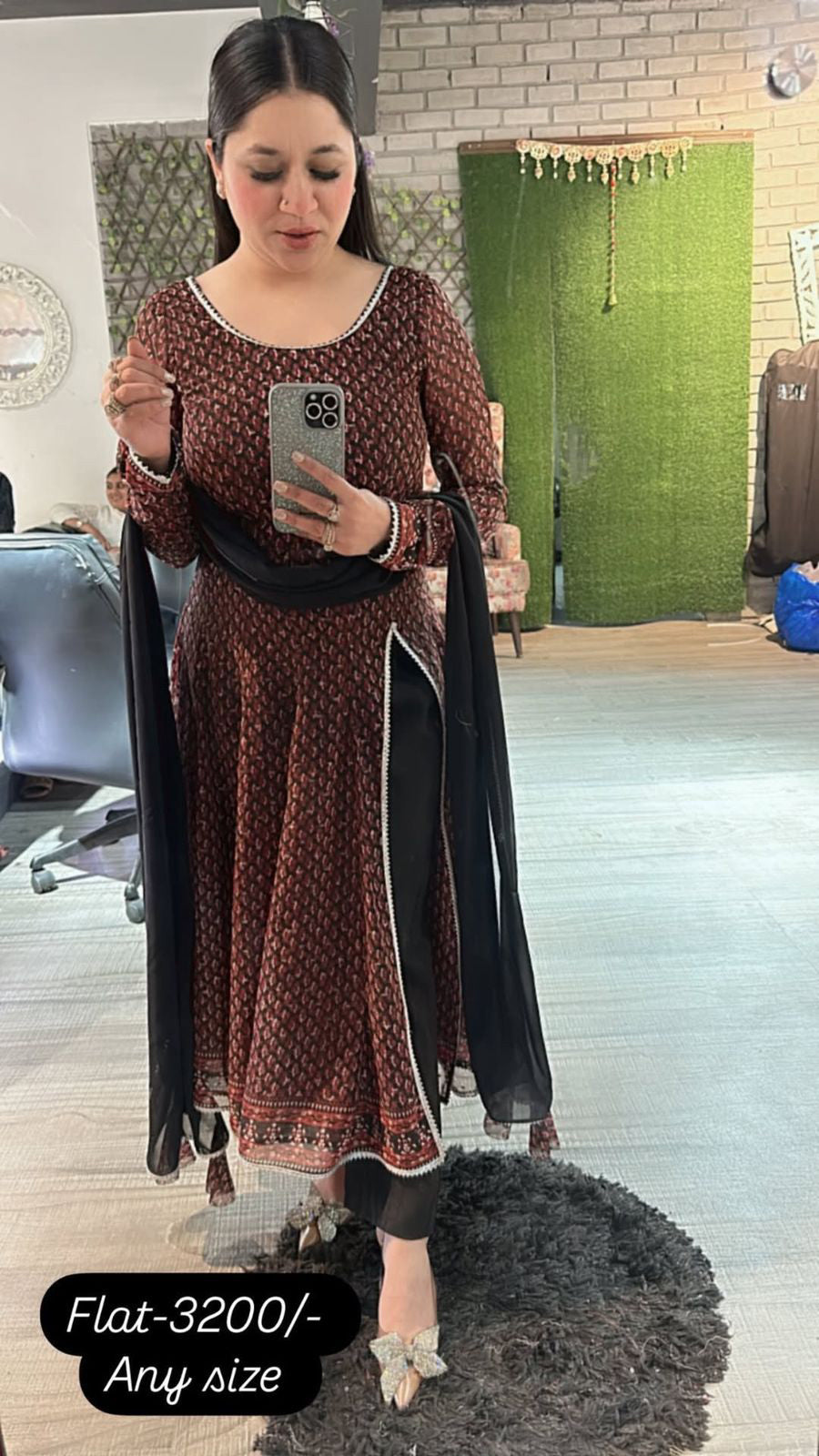 Cut Anarkali printed suit 3pc