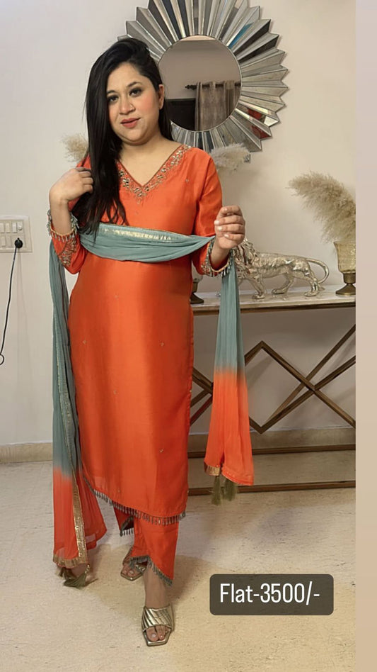 Orange Ombré katdana suit 3pcs
