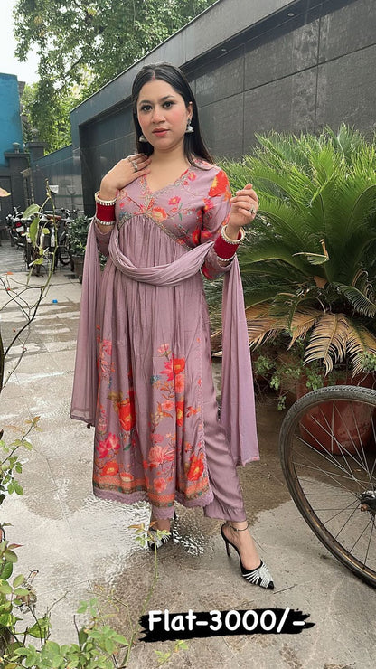 Lavander printed Anarkali