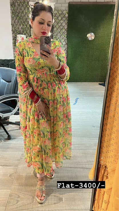 Lotus Printed Anarkali suit