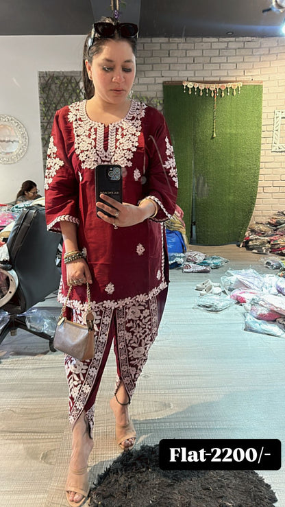Mahroon Dhoti cordset