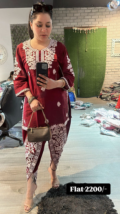 Mahroon Dhoti cordset
