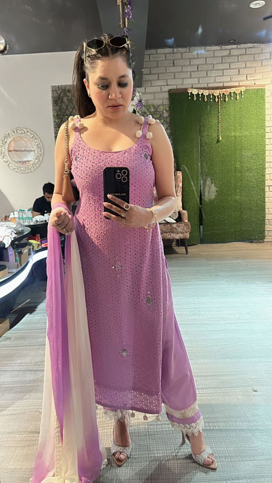 Lavander Pom Pom schiffli suit