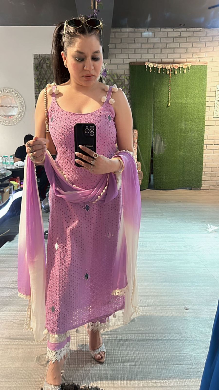 Lavander Pom Pom schiffli suit