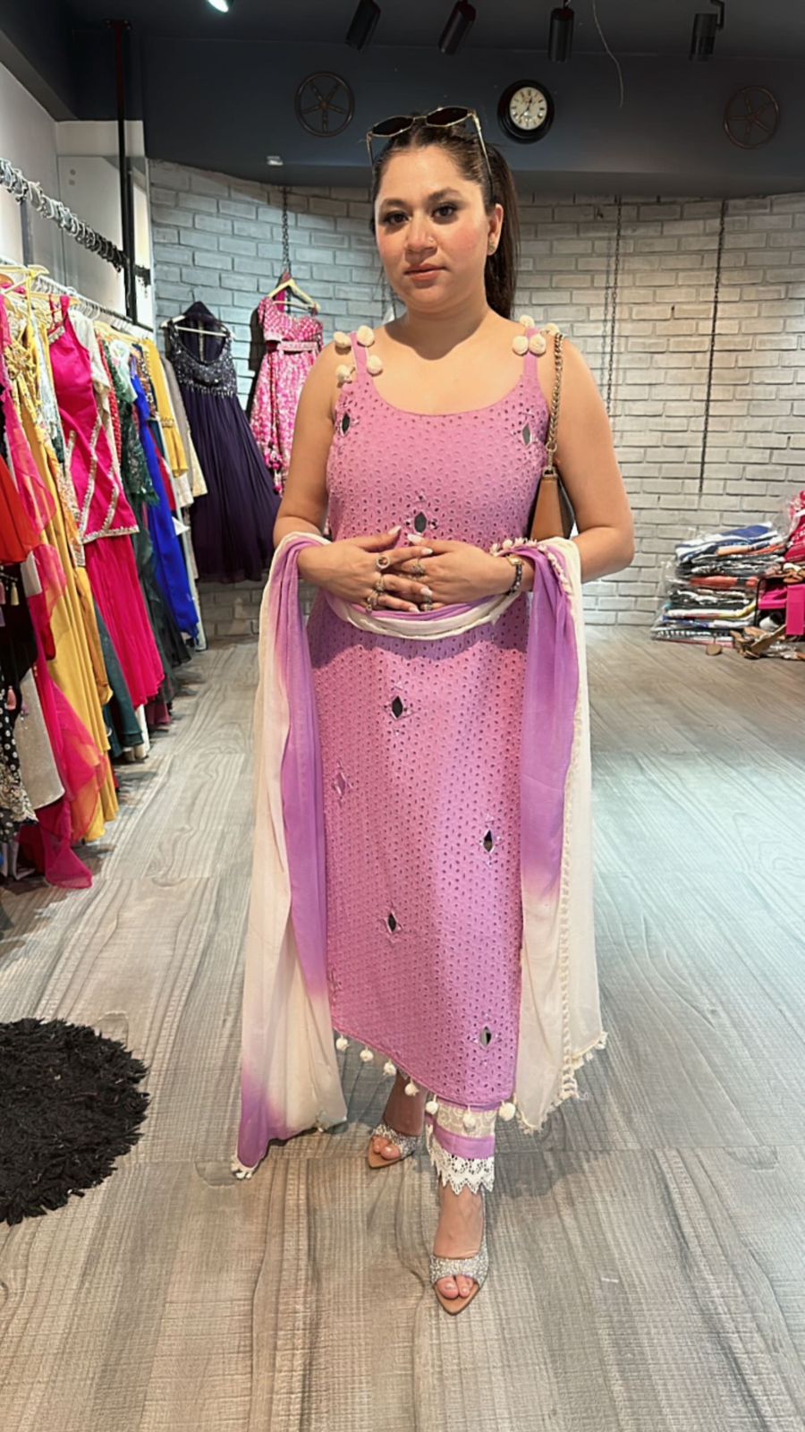 Lavander Pom Pom schiffli suit