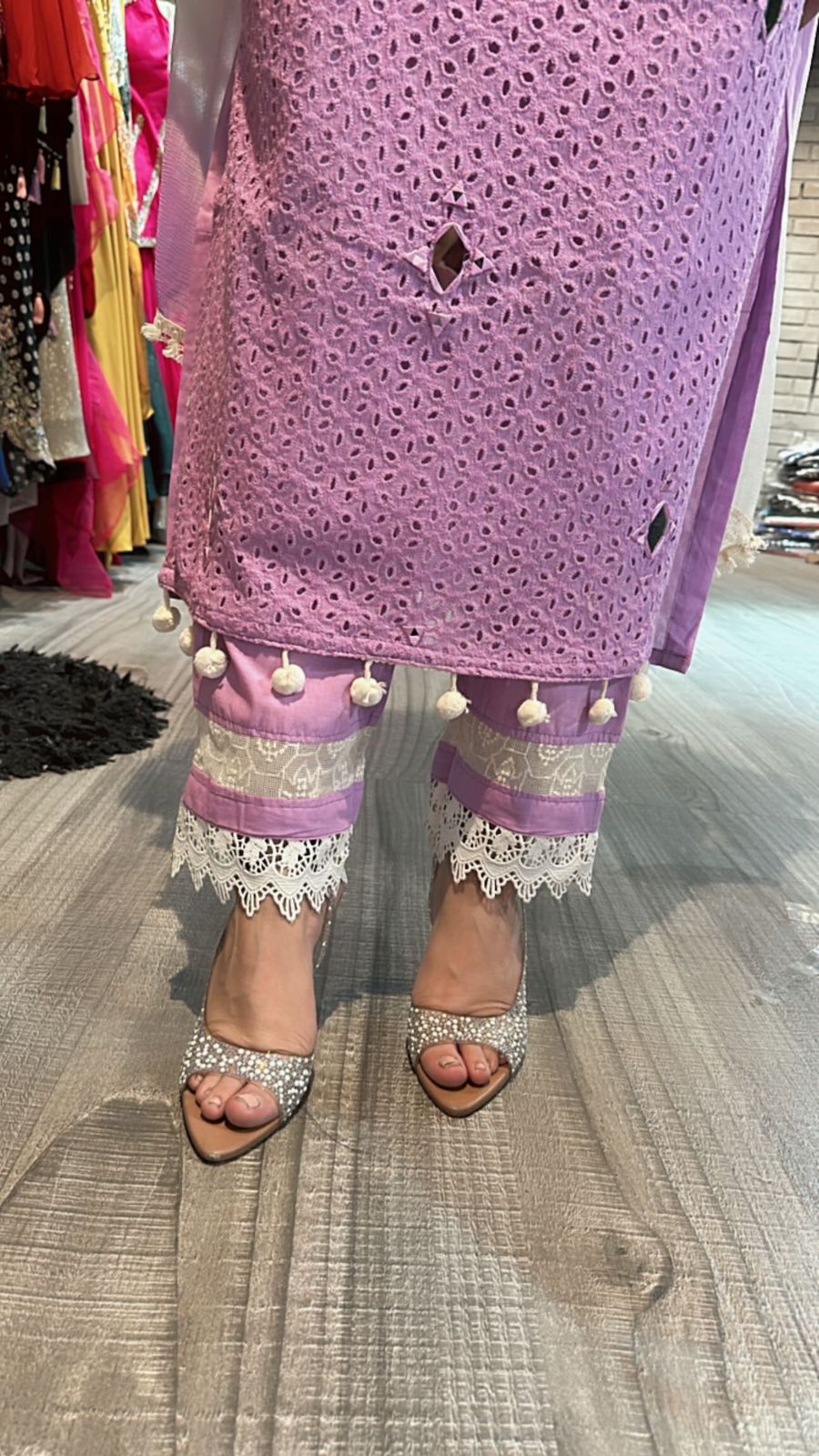 Lavander Pom Pom schiffli suit