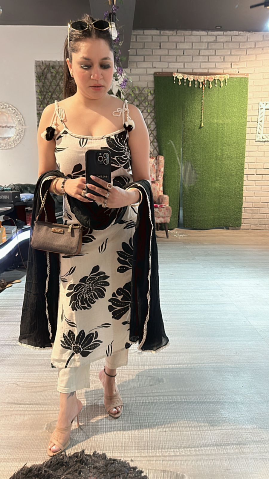 Niharika Black white strapy suit