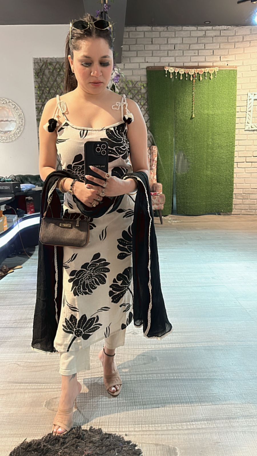 Niharika Black white strapy suit