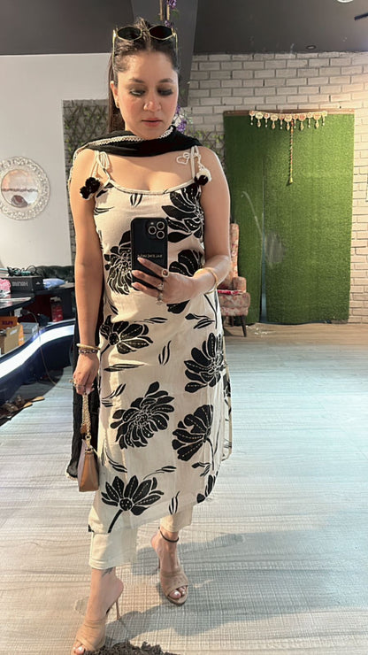 Niharika Black white strapy suit