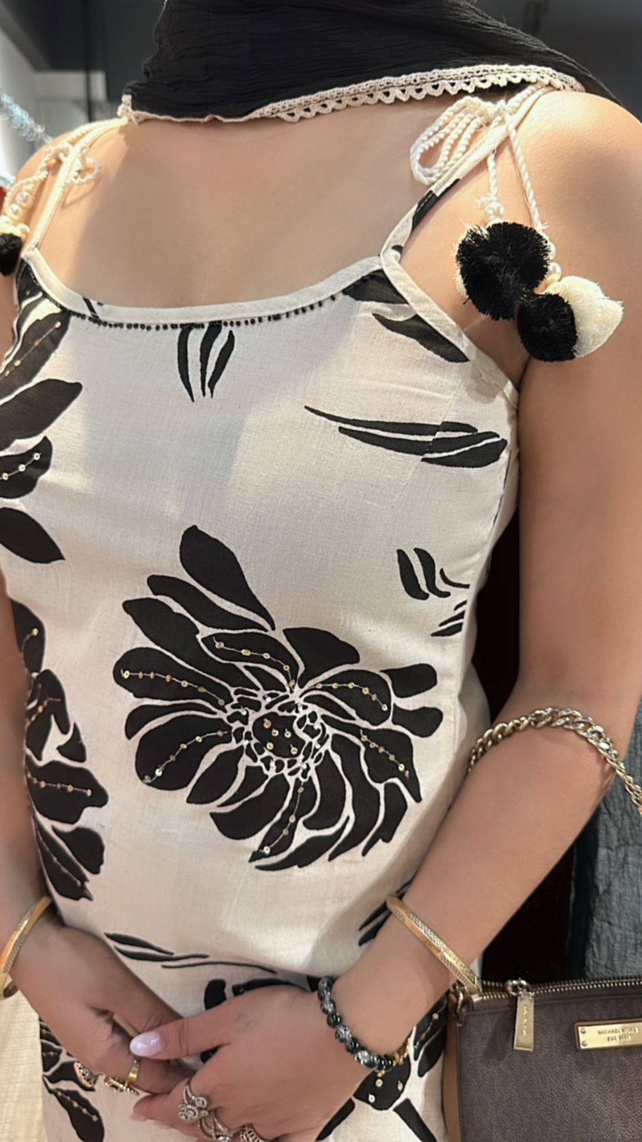 Niharika Black white strapy suit