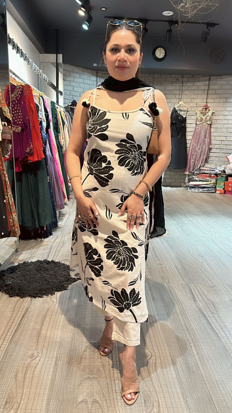 Niharika Black white strapy suit
