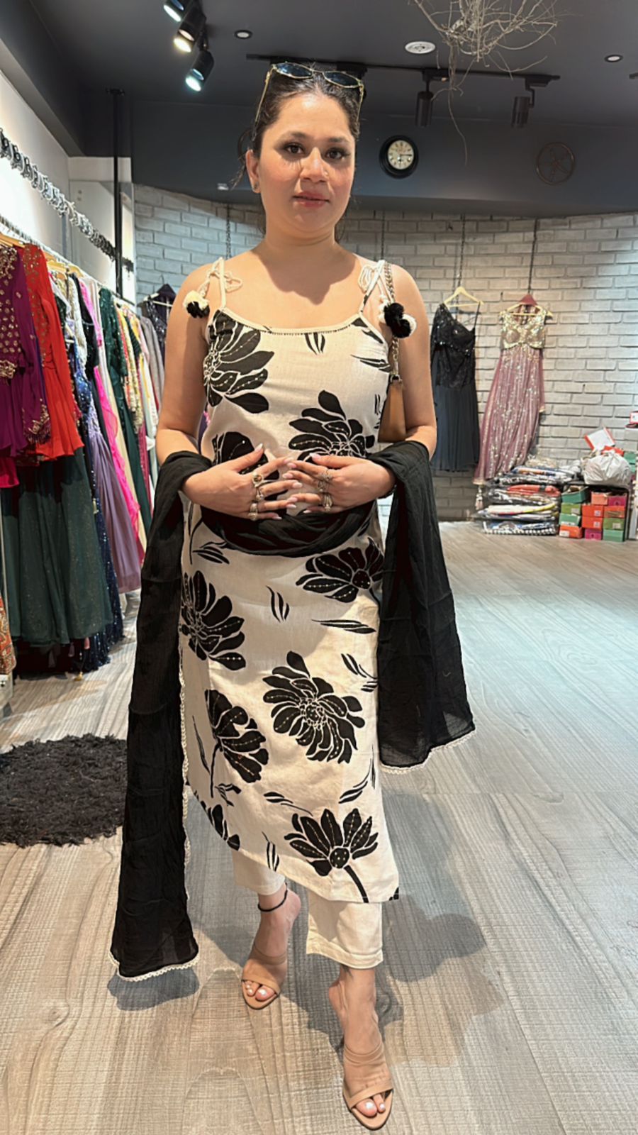 Niharika Black white strapy suit