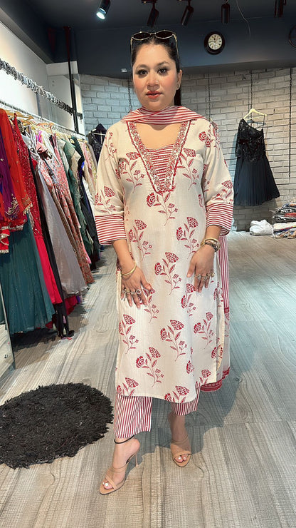 Yaqoob Red Ivory cotton suit