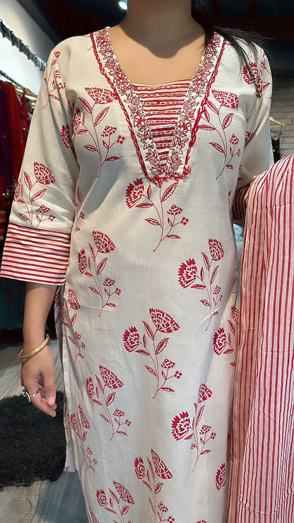 Yaqoob Red Ivory cotton suit