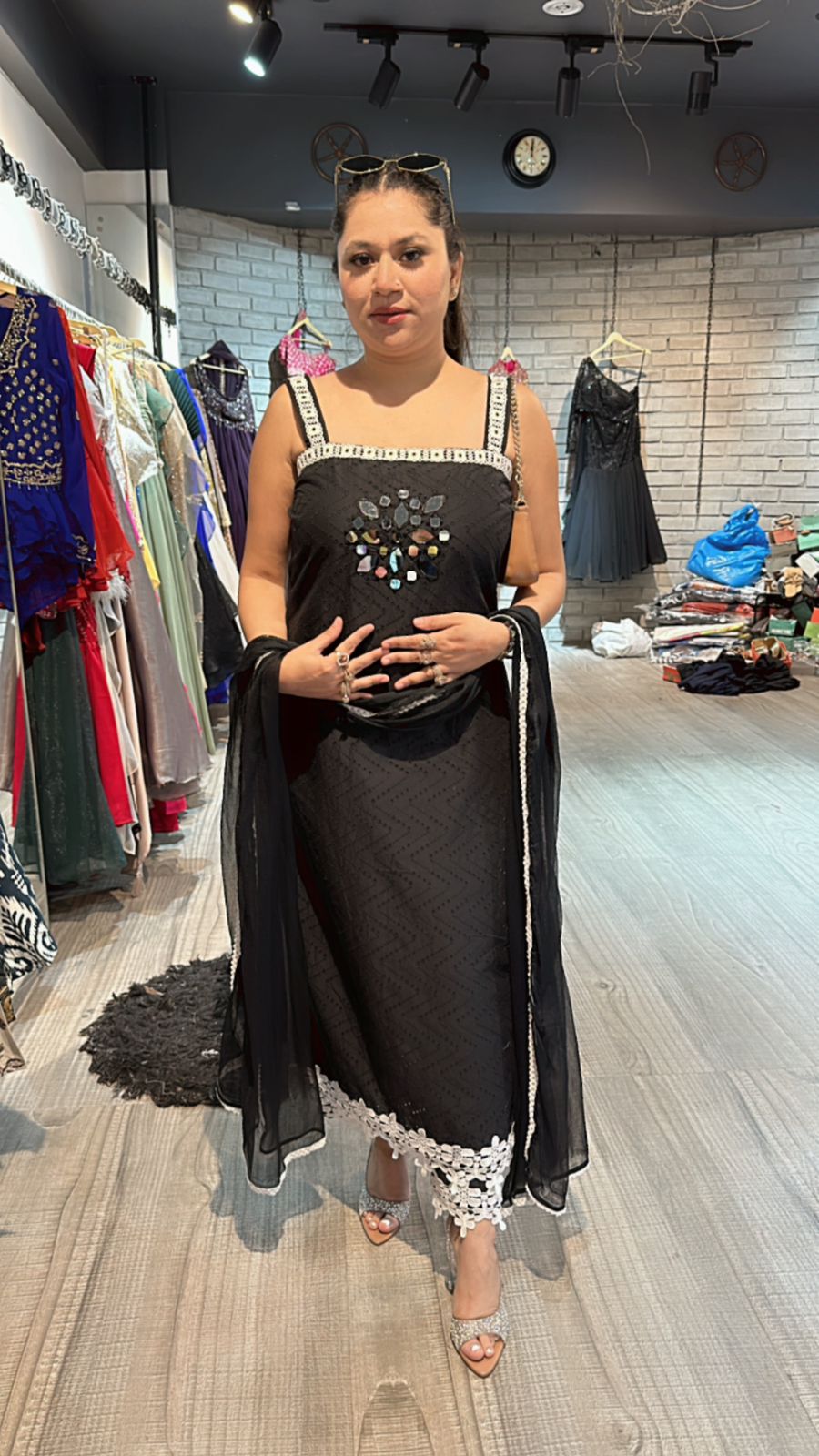 Black Amber schiffli suit