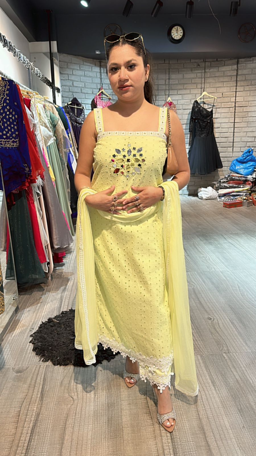 Neon Amber schiffli suit