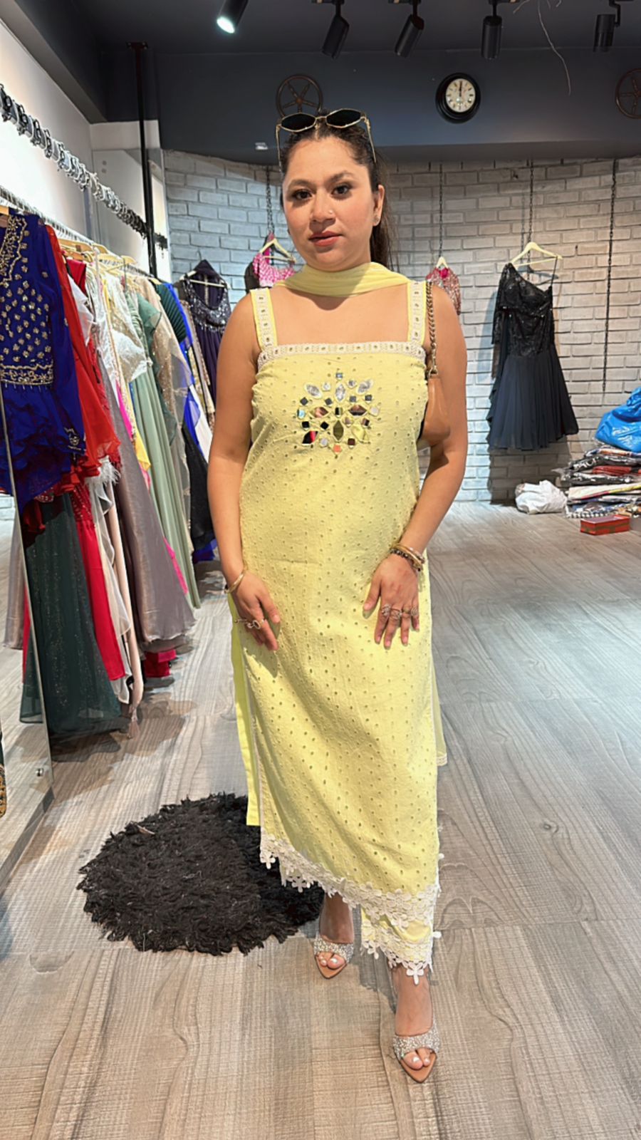 Neon Amber schiffli suit