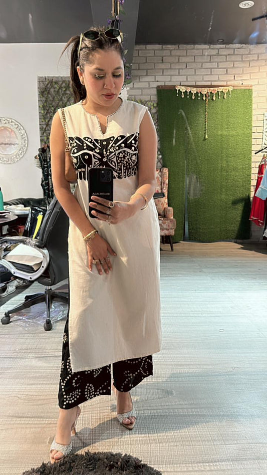 Bandhani ivory Black cordset