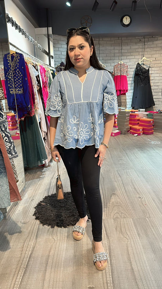 Light Denim flower Top