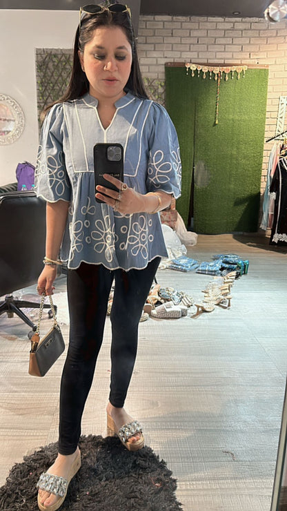 Light Denim flower Top