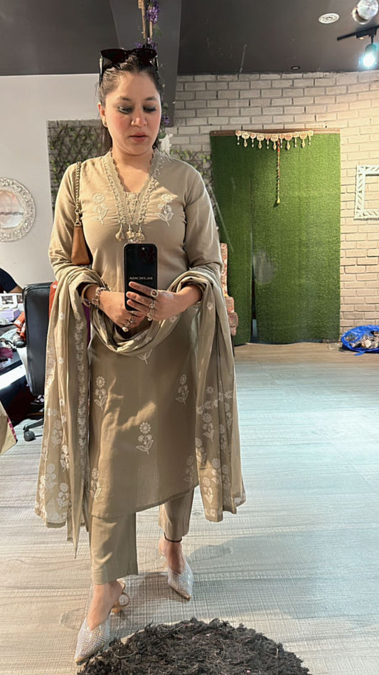 Saira Beige Thread work suit