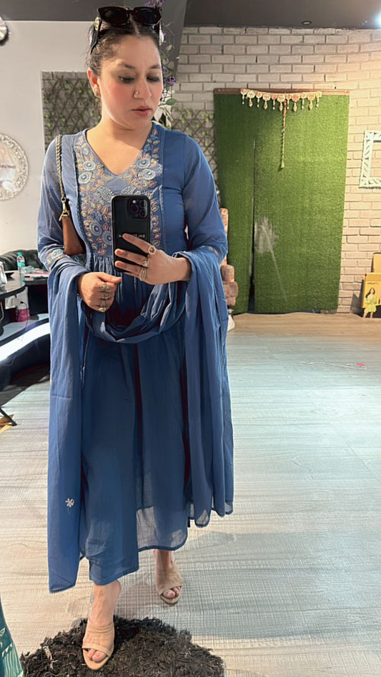 Nila Emb flower Anarkali