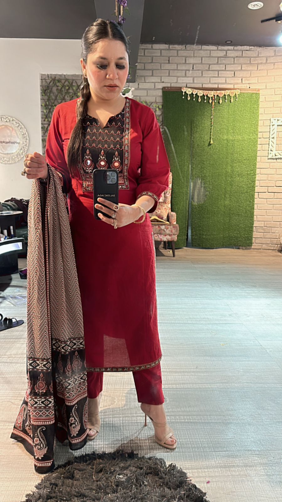 Johri Mahroon Mirror Block print suit