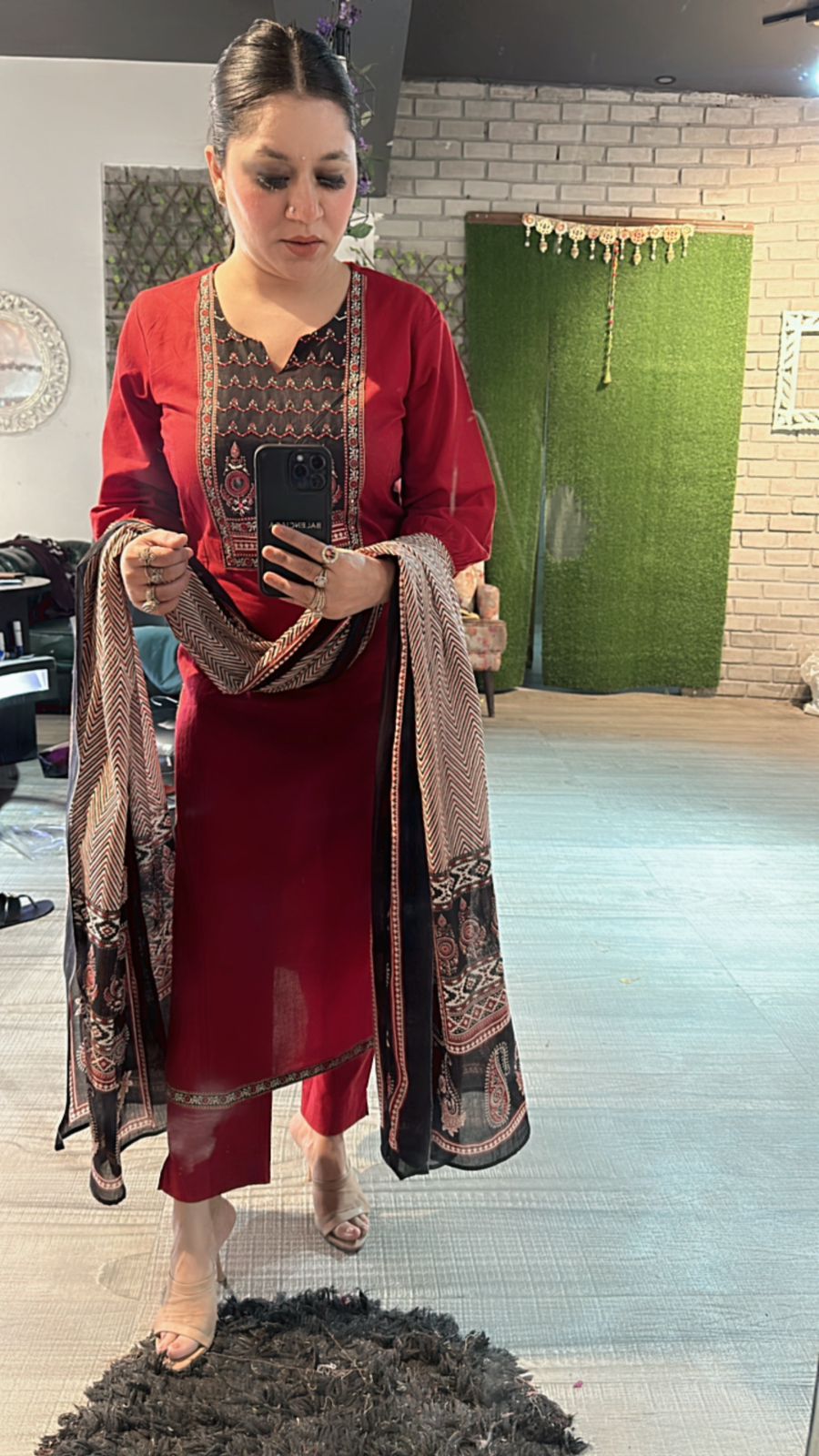 Johri Mahroon Mirror Block print suit