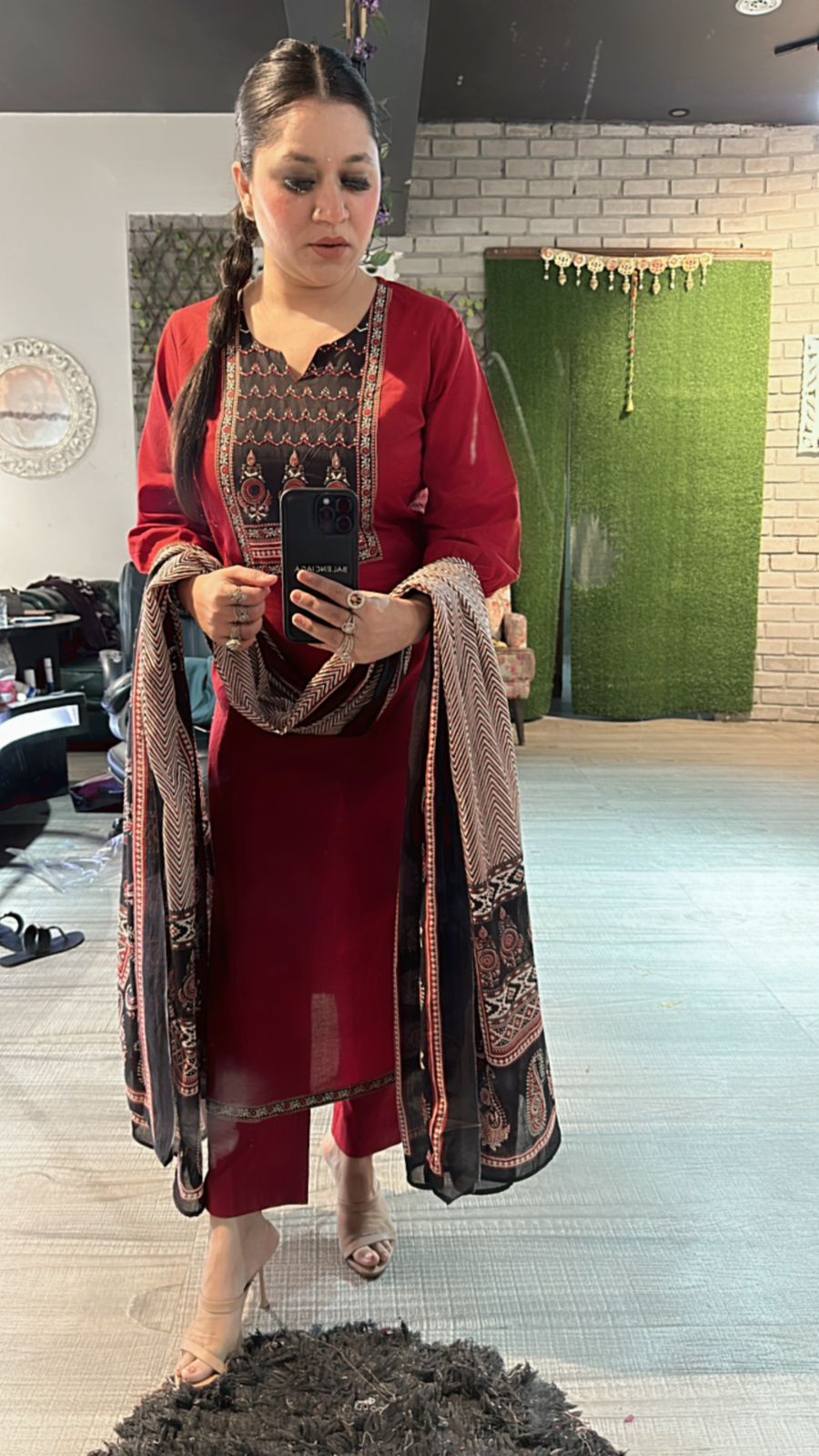 Johri Mahroon Mirror Block print suit