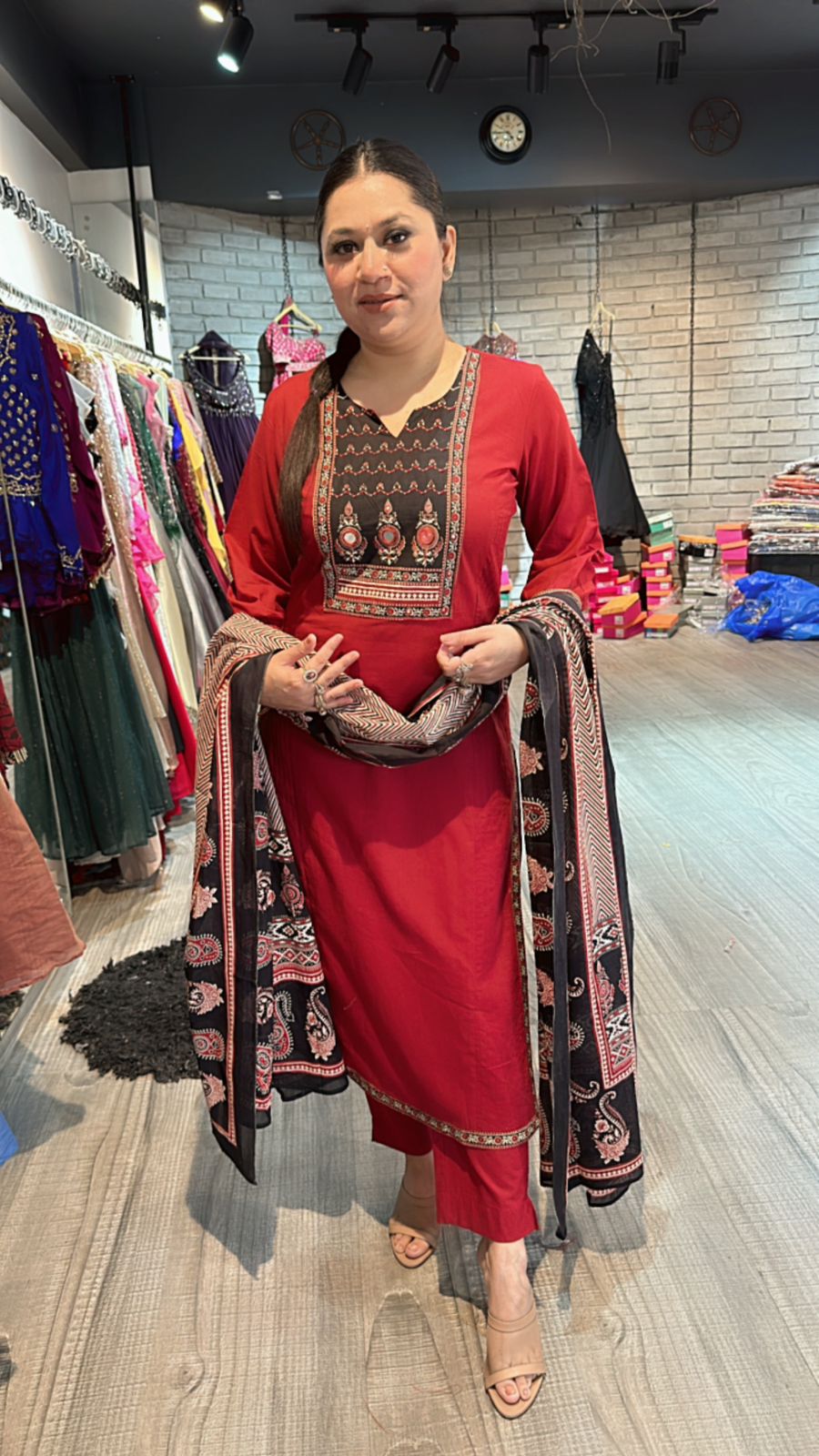 Johri Mahroon Mirror Block print suit