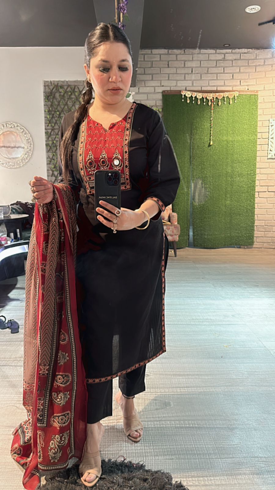 Johri Black Mirror Block print suit