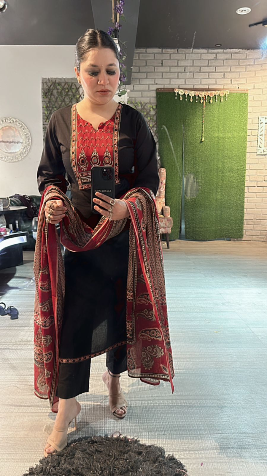 Johri Black Mirror Block print suit