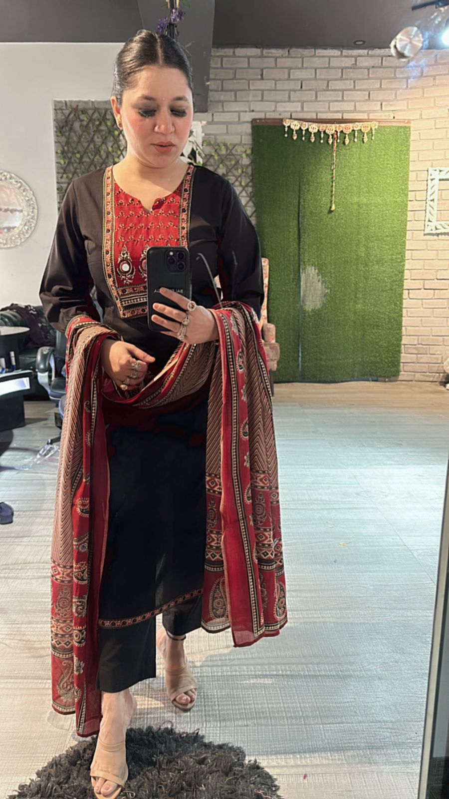 Johri Black Mirror Block print suit