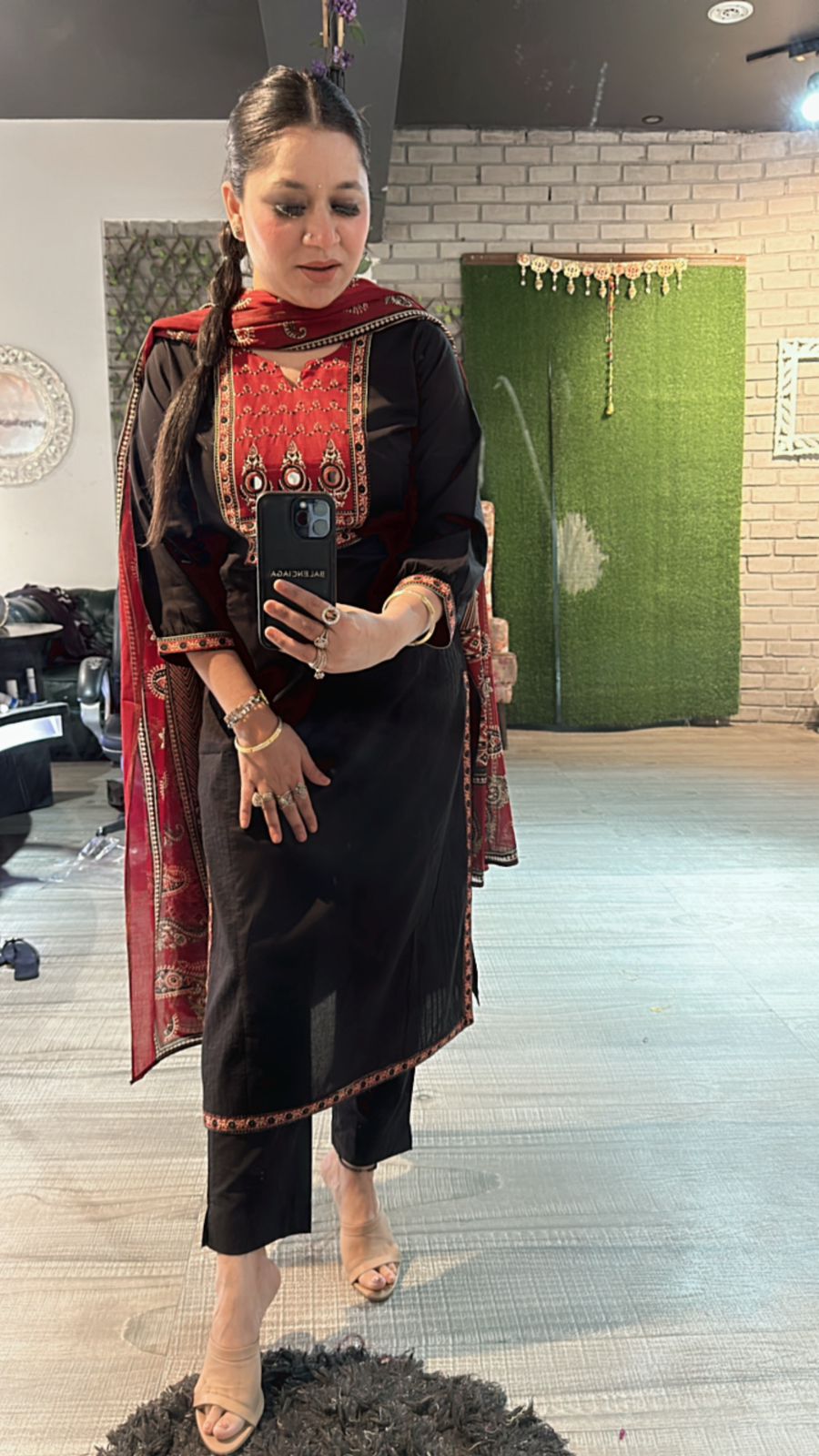 Johri Black Mirror Block print suit