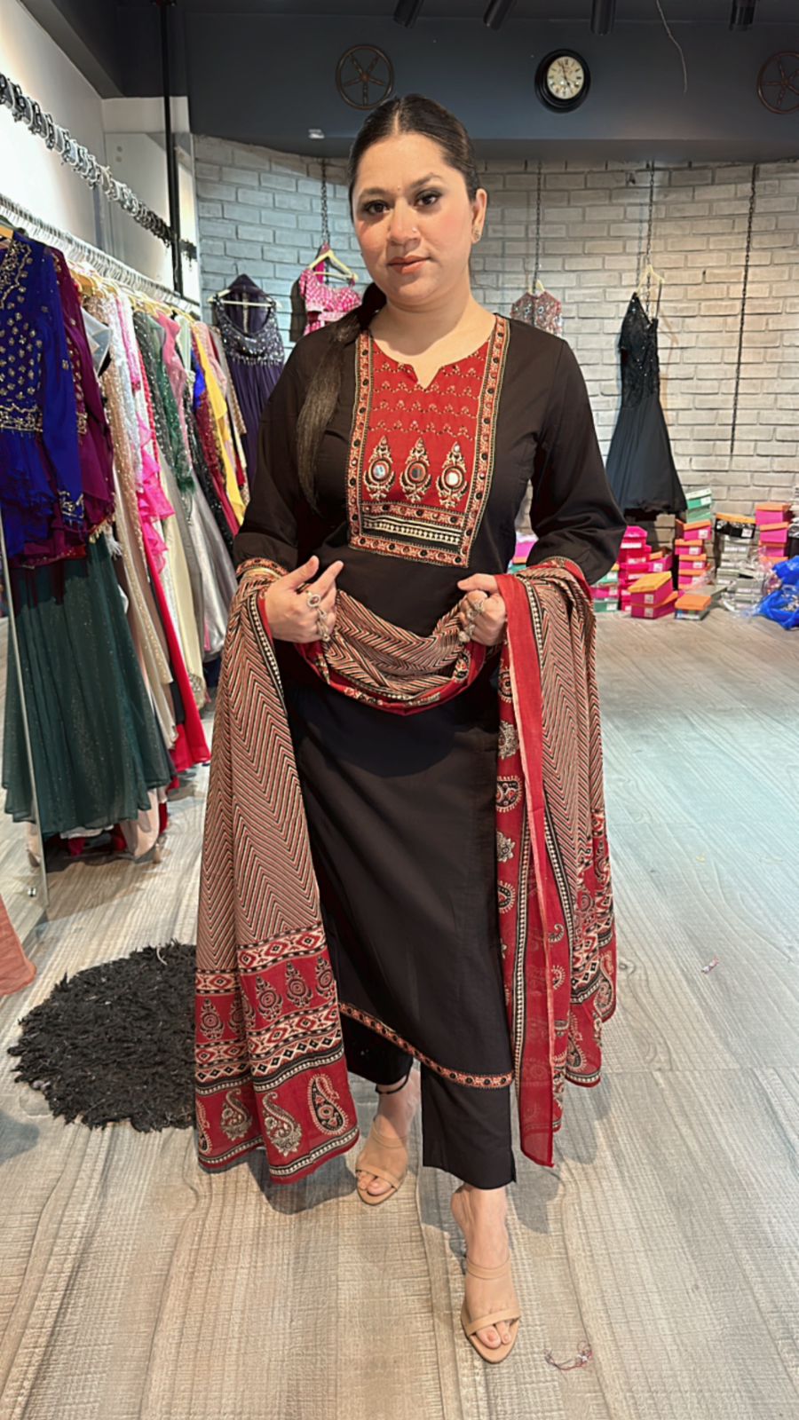 Johri Black Mirror Block print suit