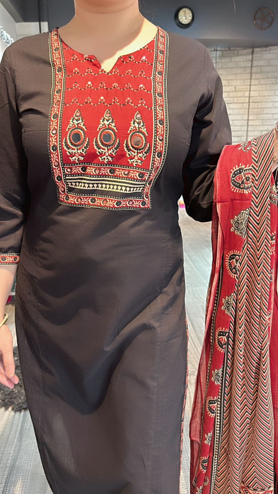 Johri Black Mirror Block print suit