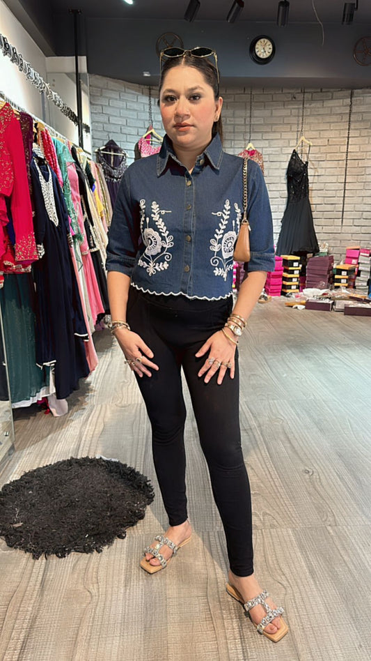 Short Embroidered Denim shirt